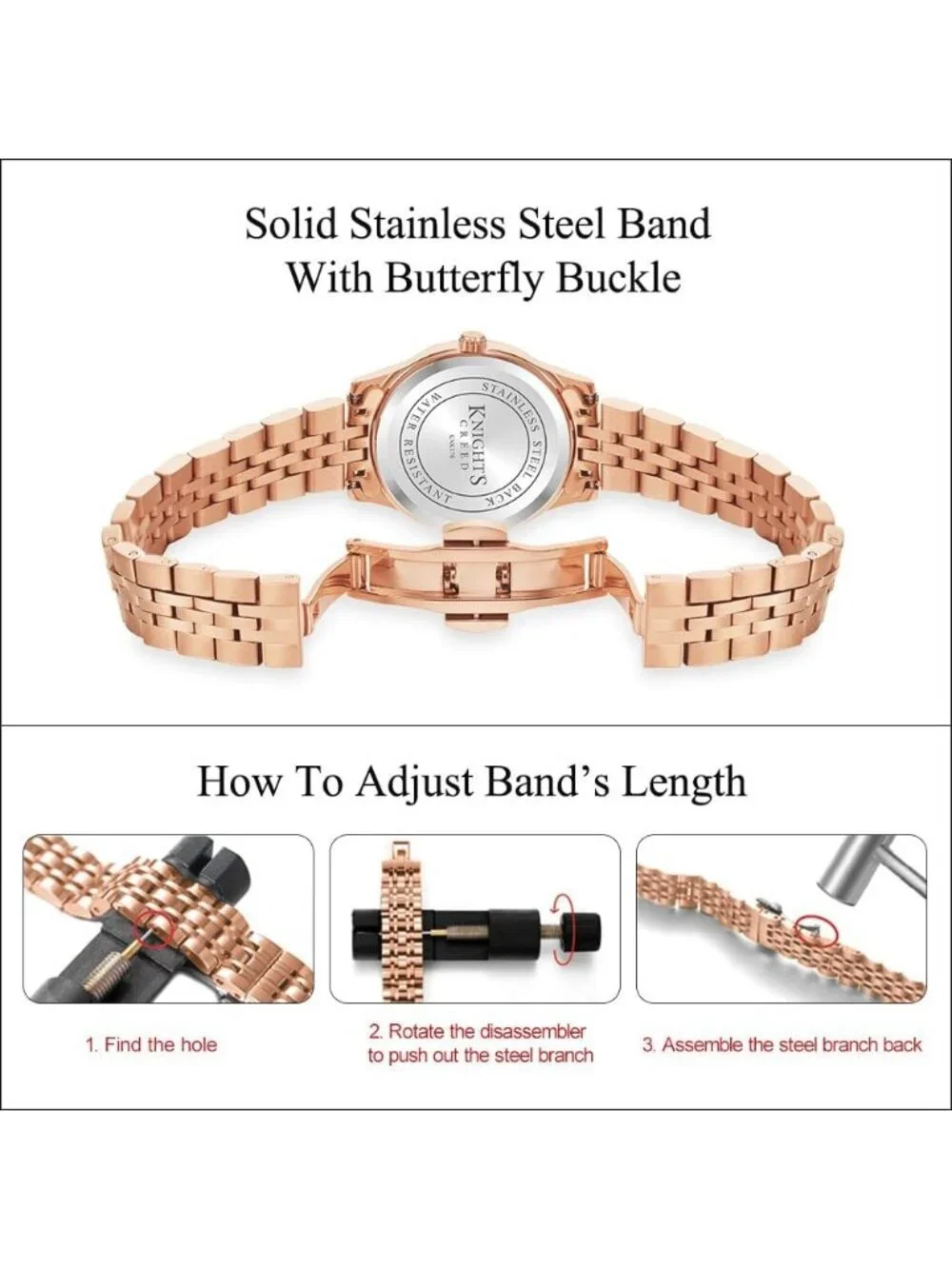 Women's Rose Gold Brown Solid Stainless Steel Band Easy to Read Dial Wrist Watch